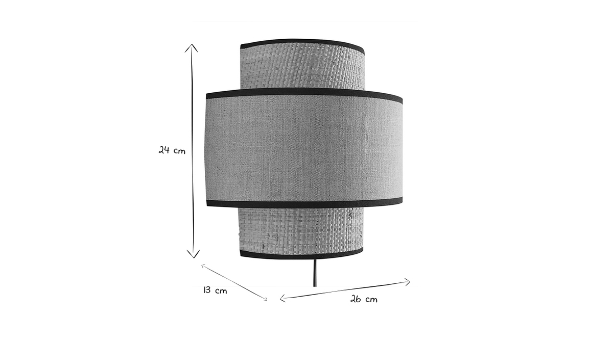 Applique a muro bi-materiale in fibra di rafia e lino bianco H24 cm LITCHI