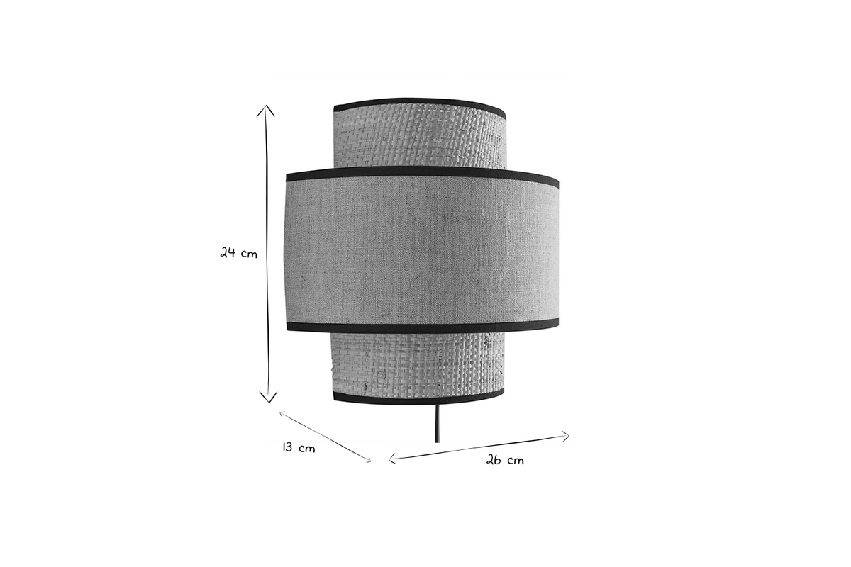 Applique a muro bi-materiale in fibra di rafia e lino bianco H24 cm LITCHI