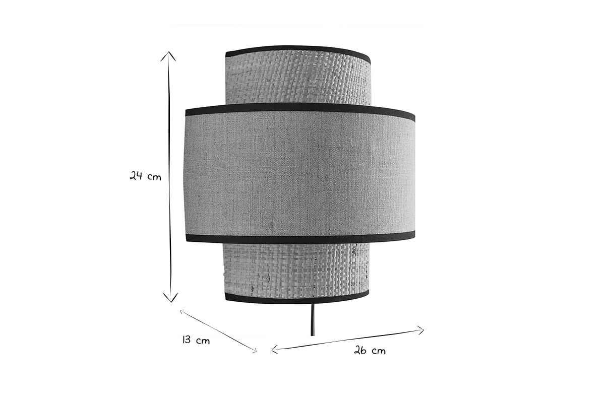 Applique a muro bi-materiale in fibra di rafia e lino H24 cm LITCHI