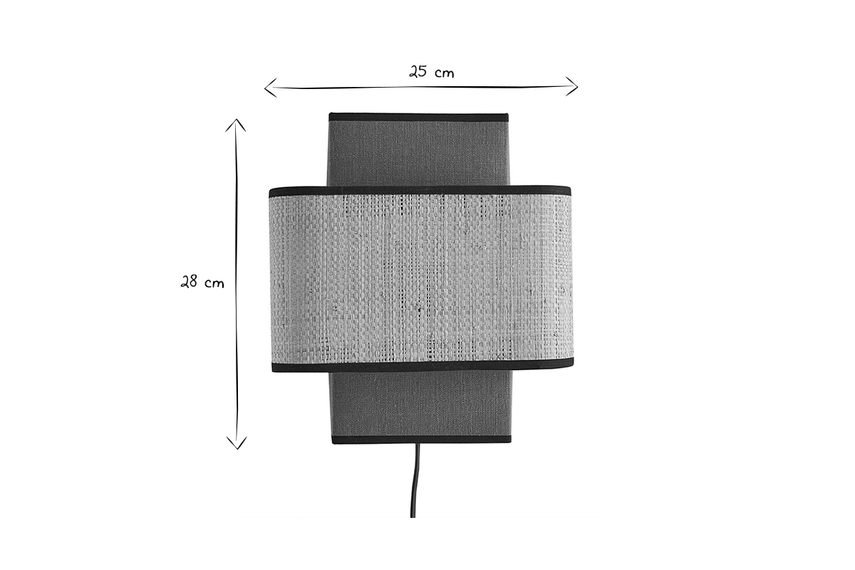 Applique a muro in lino verde kaki e fibra di rafia naturale H28 cm TERA