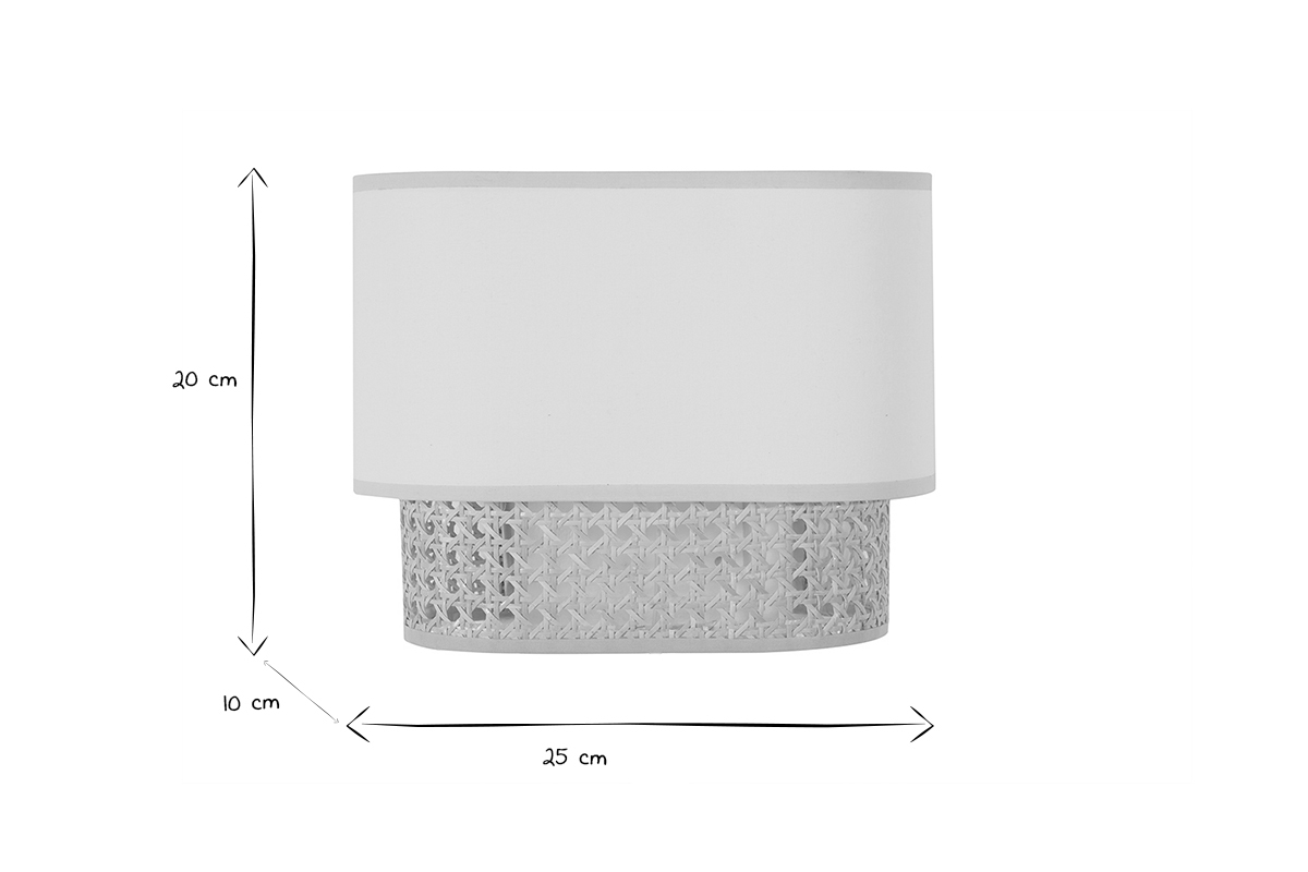 Applique a muro in tessuto bianco e motivo a intreccio in rattan naturale H20 cm TIWY