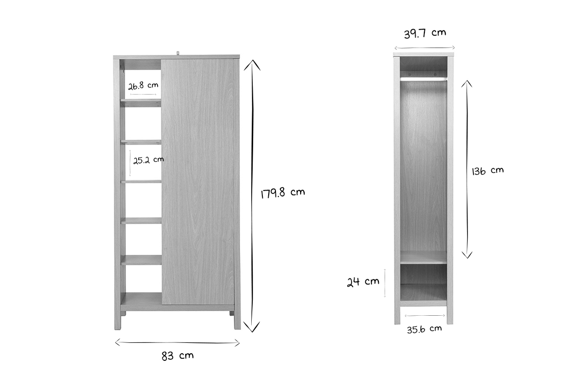 Armadio da ingresso finitura rovere con spazio appendiabiti e ripiani L83 cm GUMBY