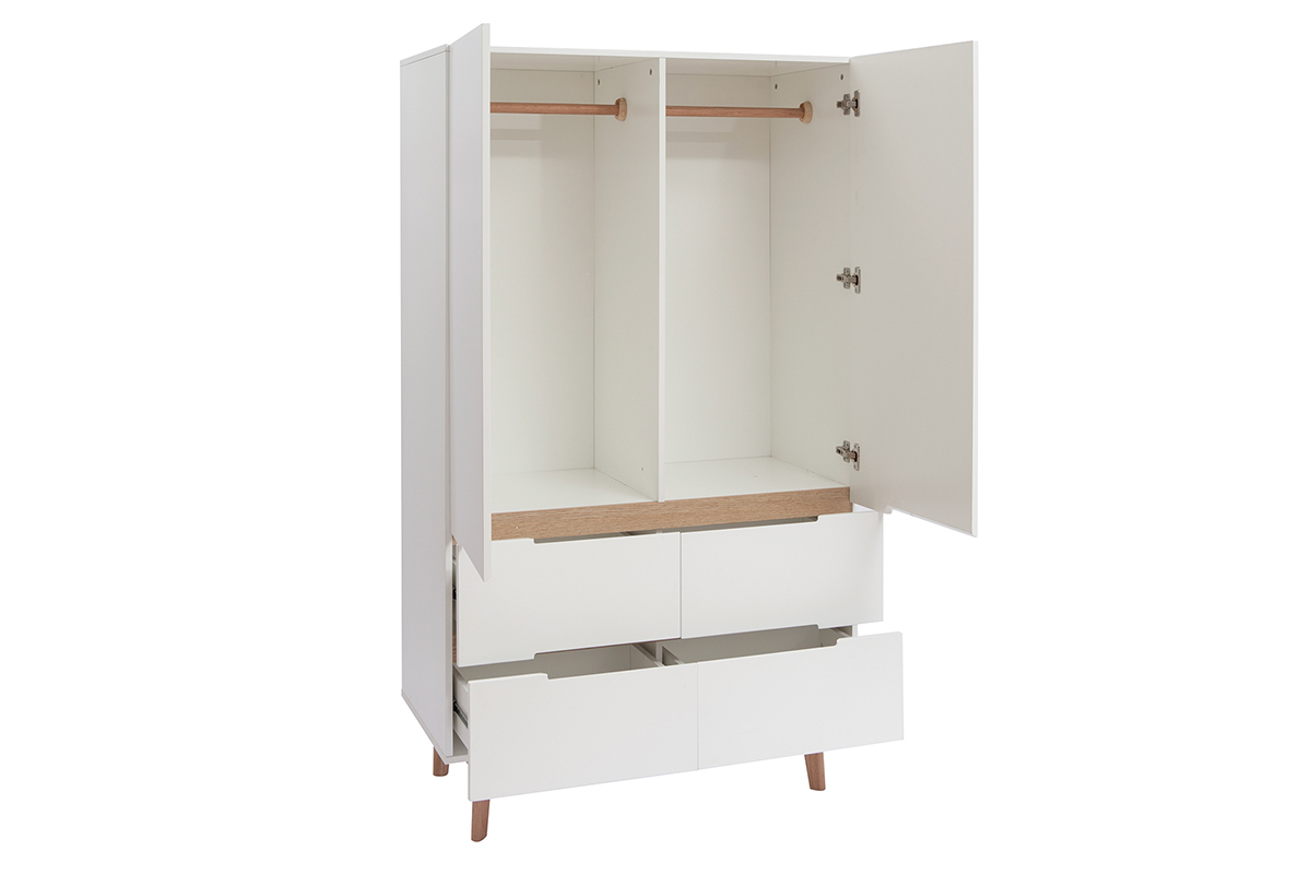 Armadio guardaroba scandinavo bianco e legno chiaro KELMA