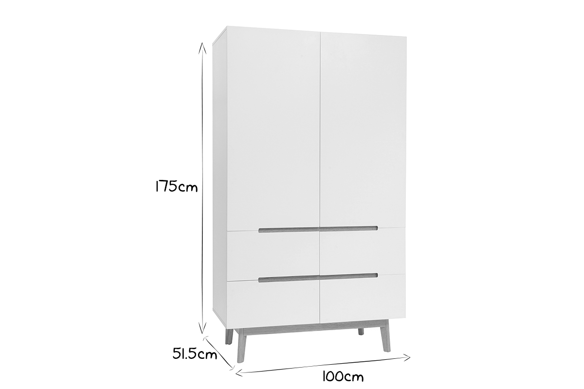 Armadio guardaroba scandinavo bianco e legno chiaro KELMA