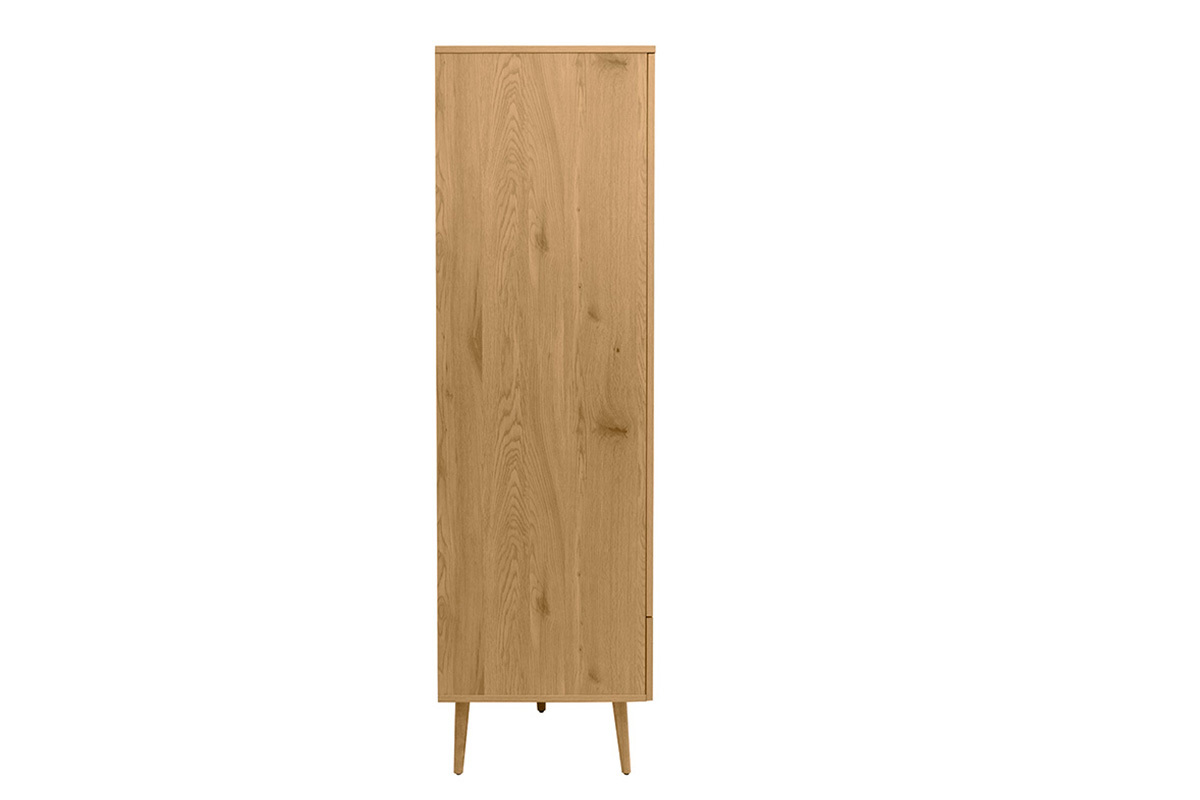 Armadio in legno chiaro, intreccio di rattan e metallo nero H190 cm MANILLE