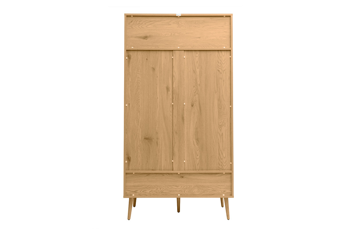 Armadio in legno chiaro, intreccio di rattan e metallo nero H190 cm MANILLE