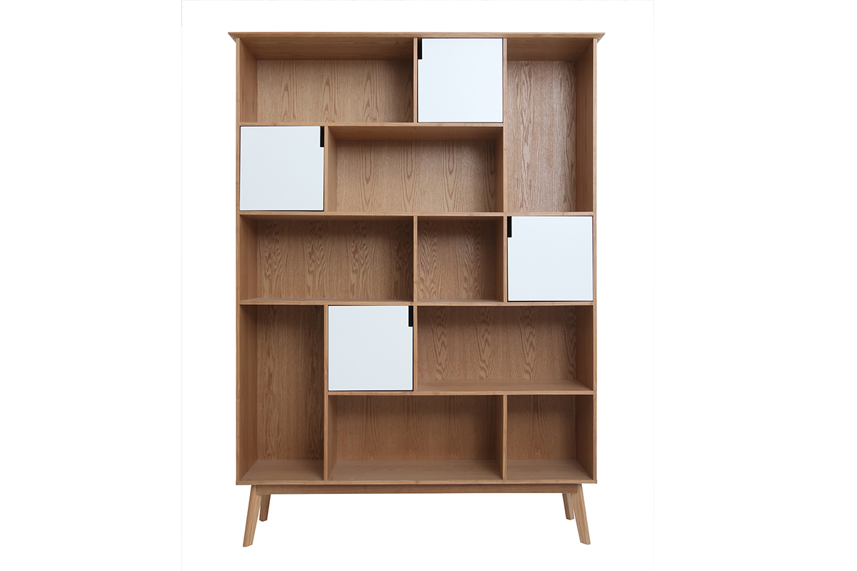 Biblioteca design con porte bianche e quercia INGRID