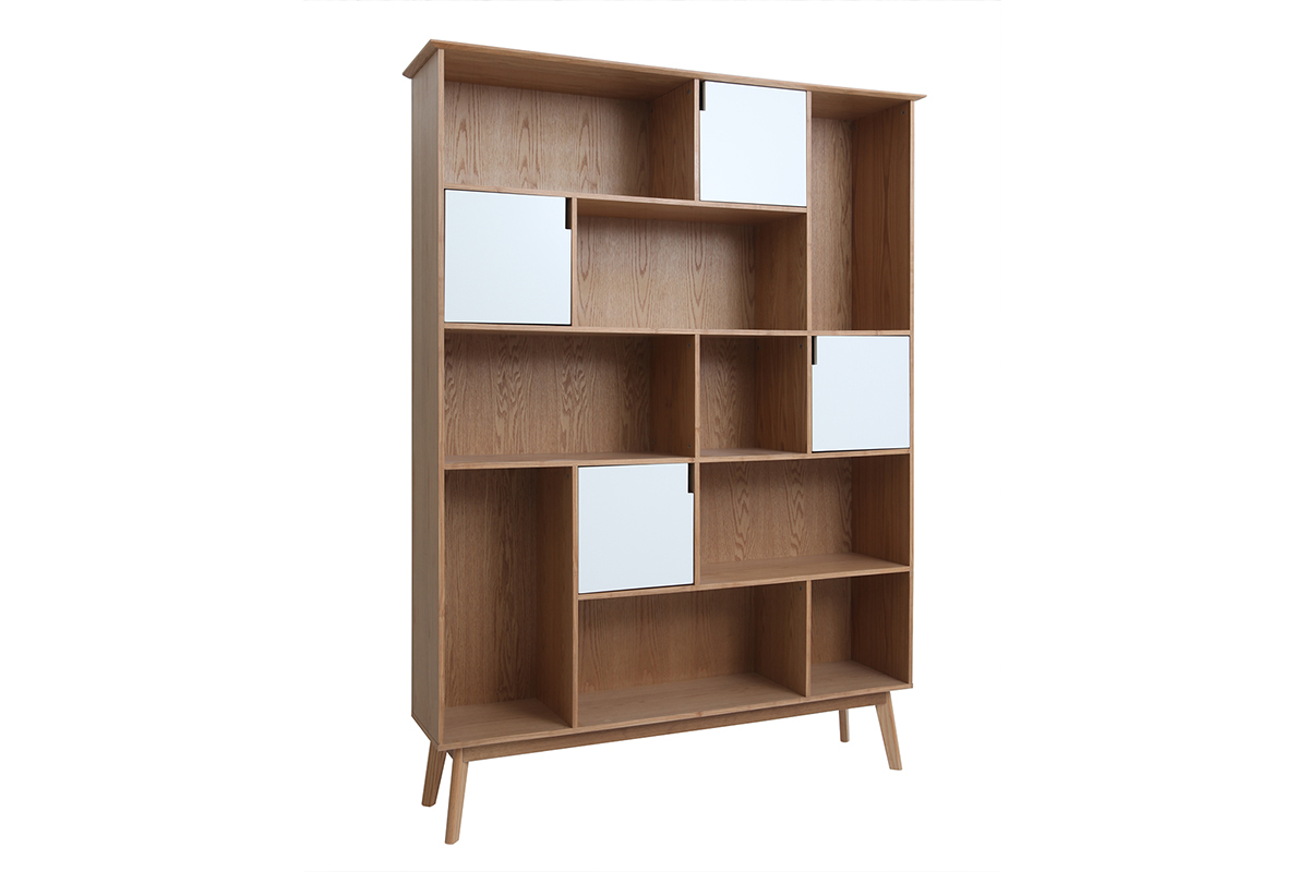 Biblioteca design con porte bianche e quercia INGRID