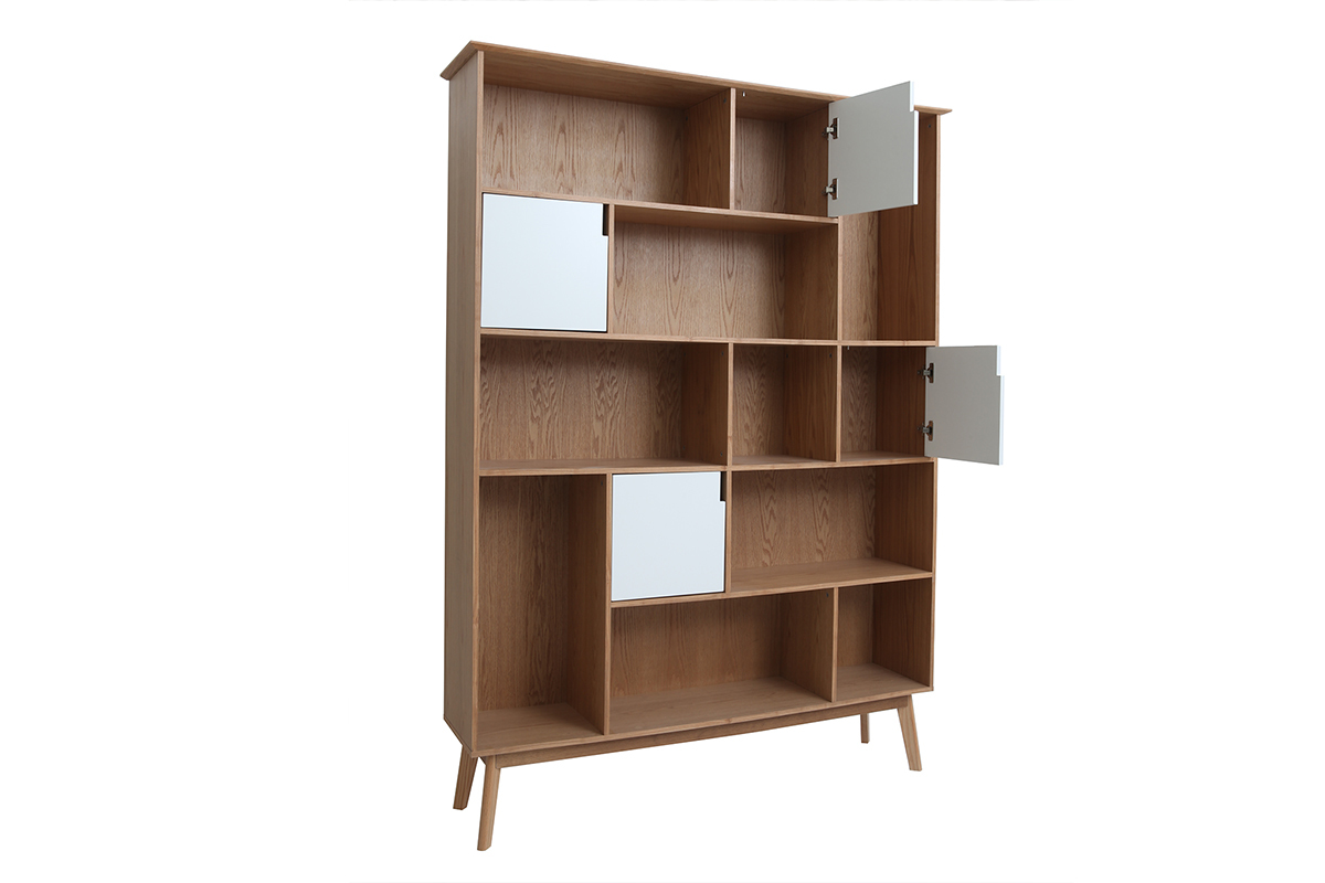 Biblioteca design con porte bianche e quercia INGRID