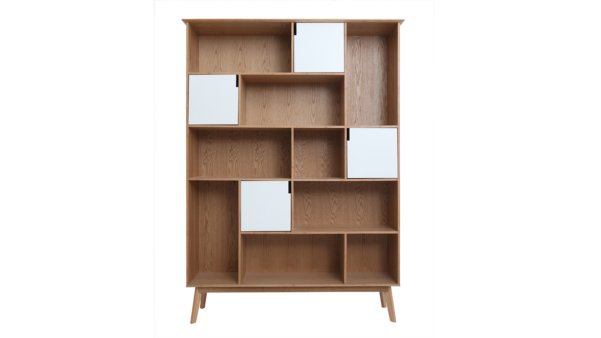 Biblioteca design con porte bianche e quercia INGRID