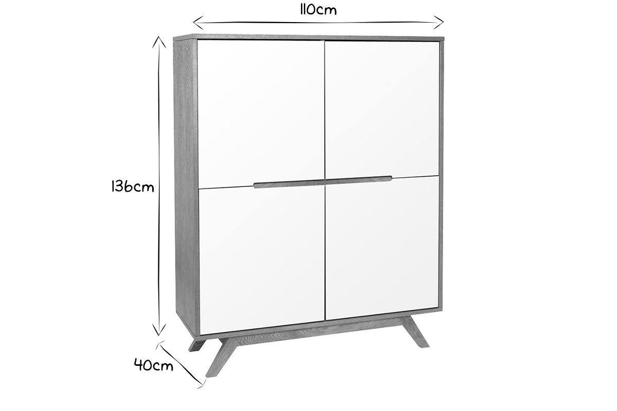 Buffet alto legno naturale e bianco 4 ante HELIA