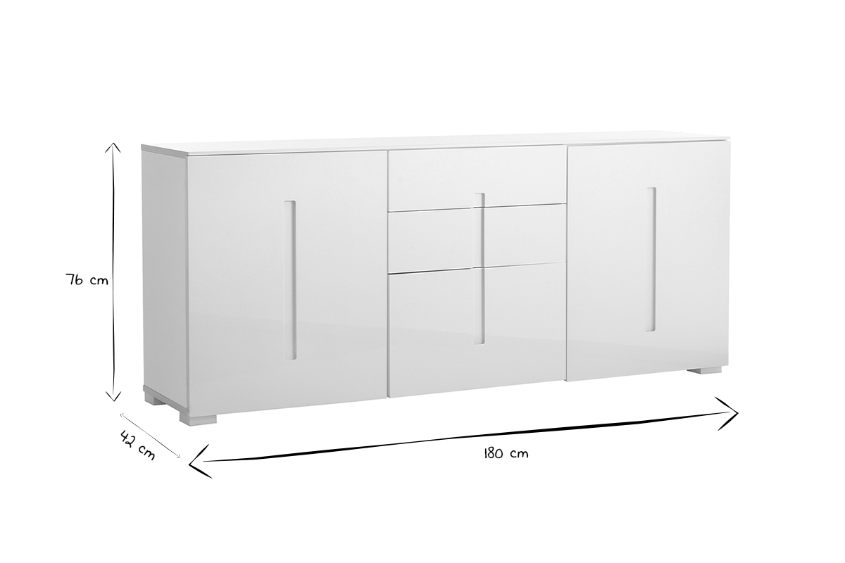 Buffet design laccato bianco 2 ante 3 cassetti TED