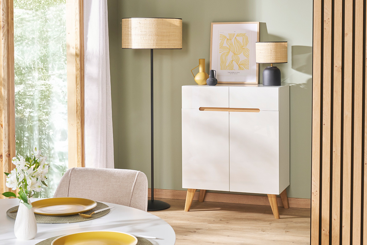 Buffet scandinavo bianco e frassino 80cm MELKA