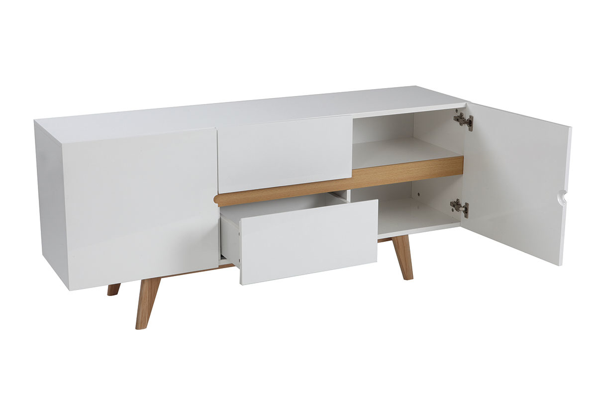 Buffet scandinavo bianco lucido e frassino 160cm MELKA