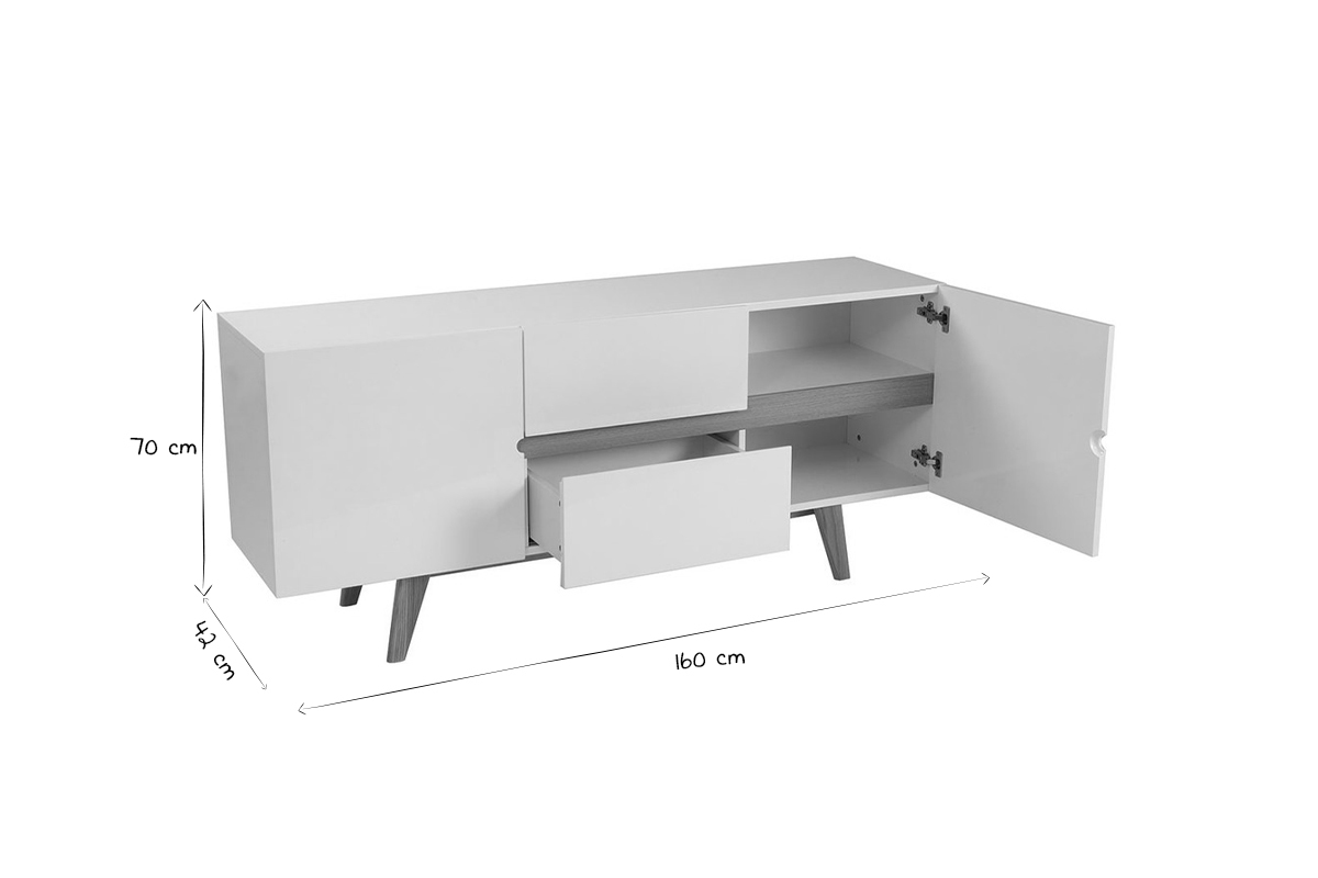 Buffet scandinavo bianco lucido e frassino 160cm MELKA