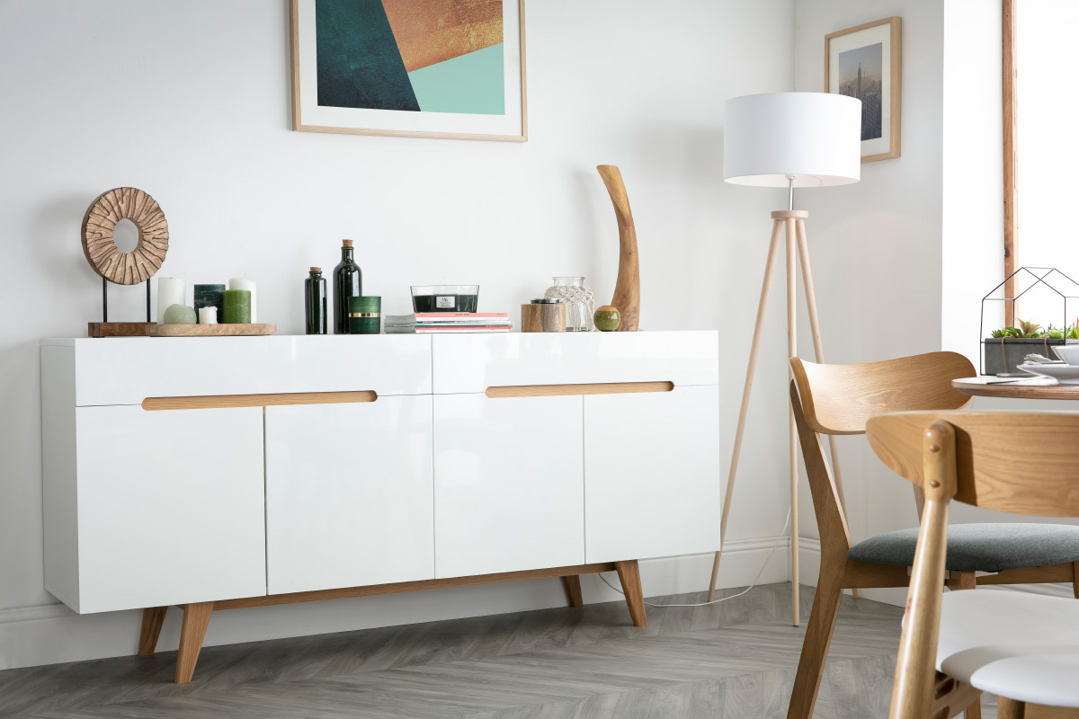 Buffet scandinavo bianco lucido e frassino 180cm MELKA