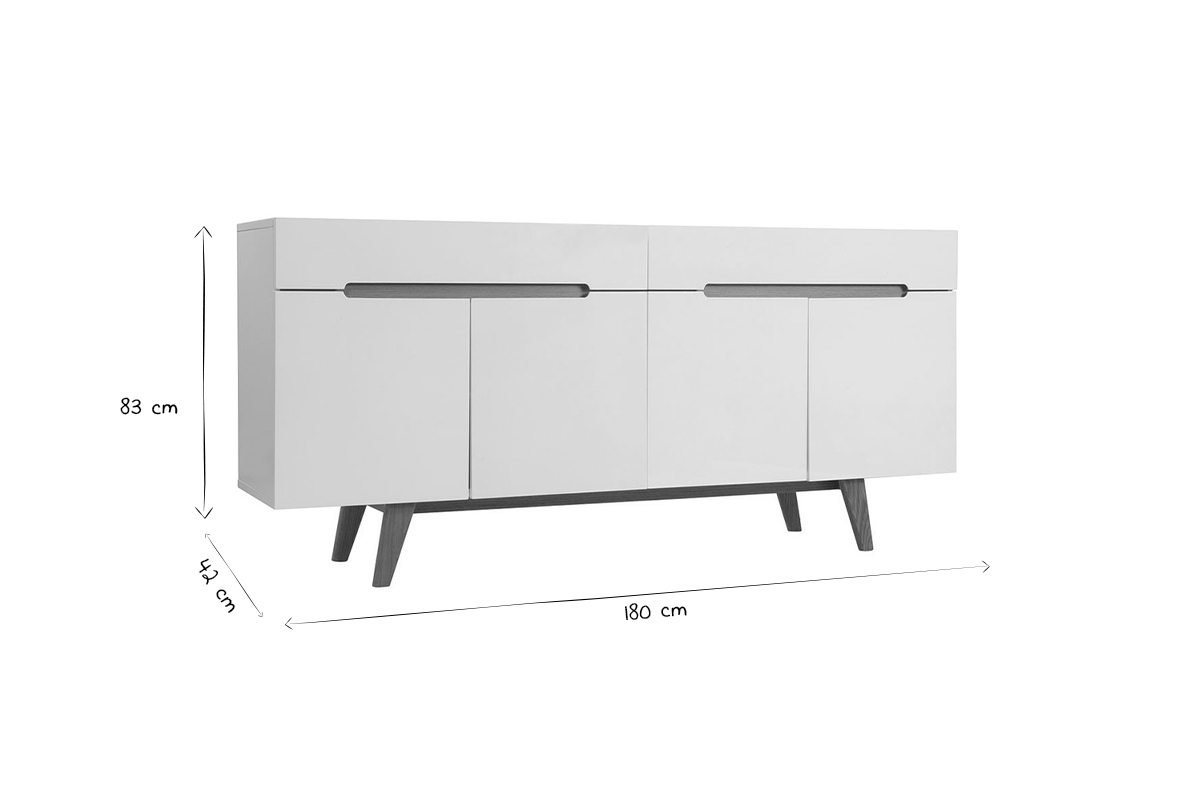 Buffet scandinavo bianco lucido e frassino 180cm MELKA