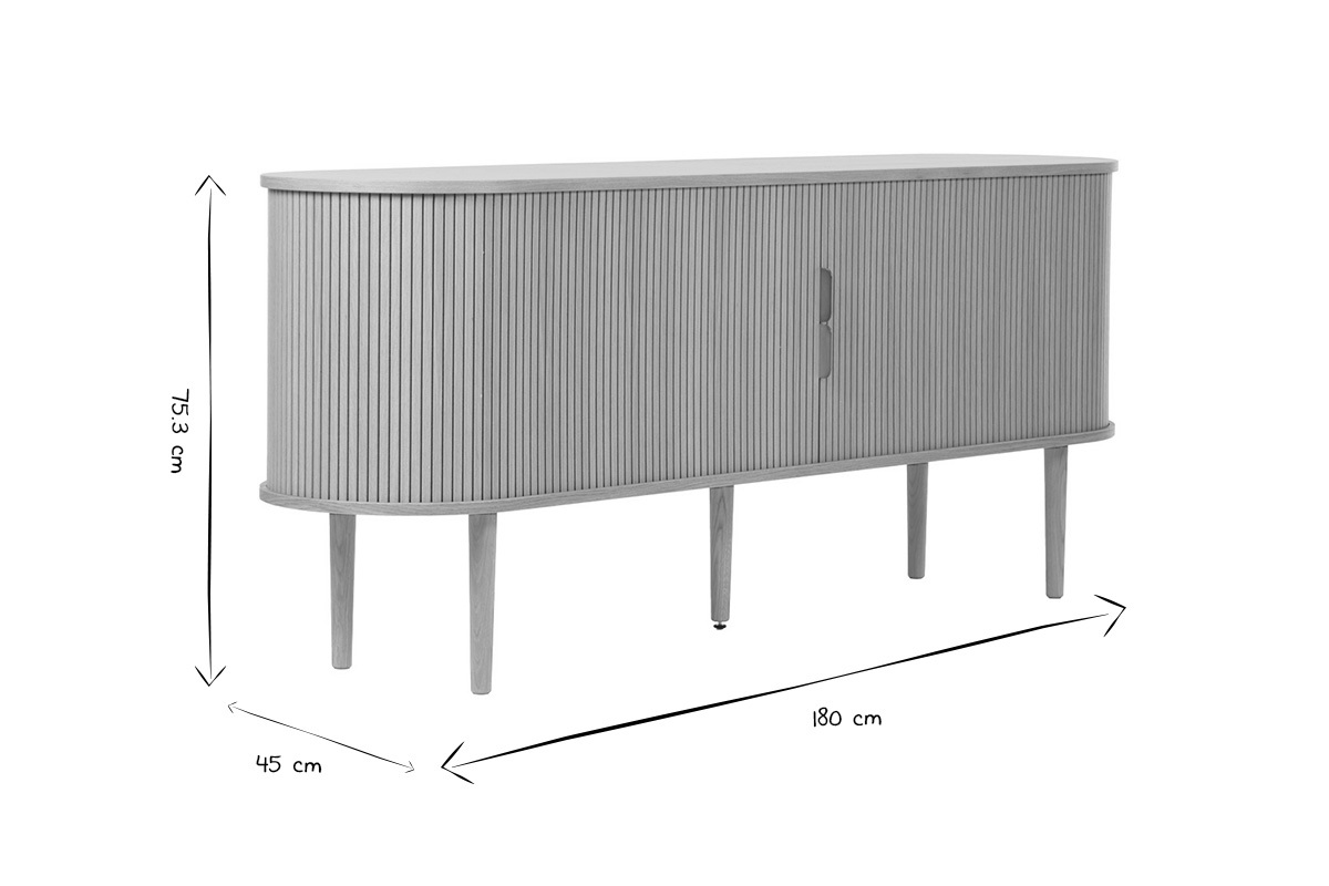 Buffet vintage in legno chiaro di quercia con 2 portas coperte scorrevoli L180 cm EPIC