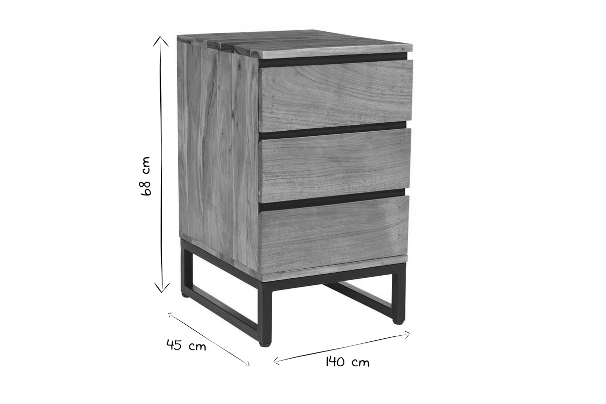 Cassettiera per scrivania 3 cassetti in massello di acacia e metallo HOORN