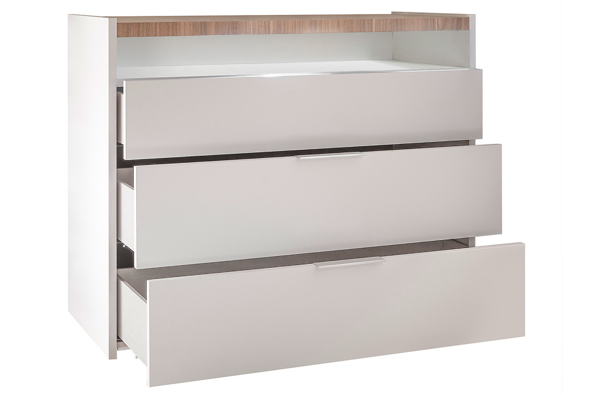 Com design 3 cassetti bianco opaco ripiano finitura rovere L110 cm VERDI