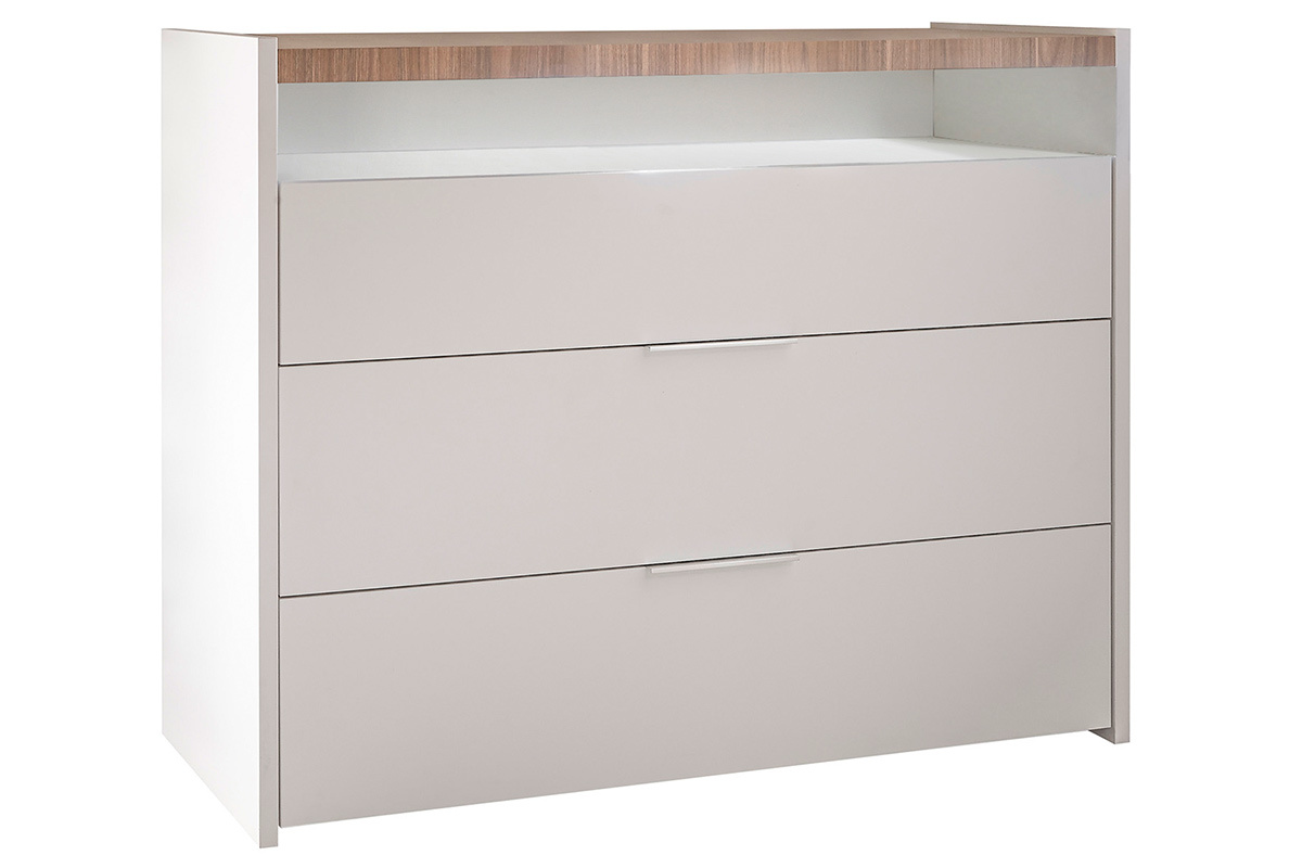 Com design 3 cassetti bianco opaco ripiano finitura rovere L110 cm VERDI