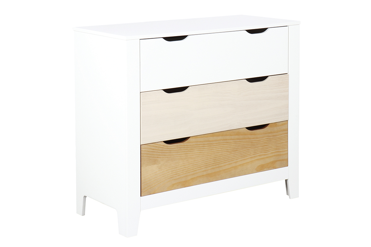 Com scandinavo con 3 cassetti bianco e legno MOLENE