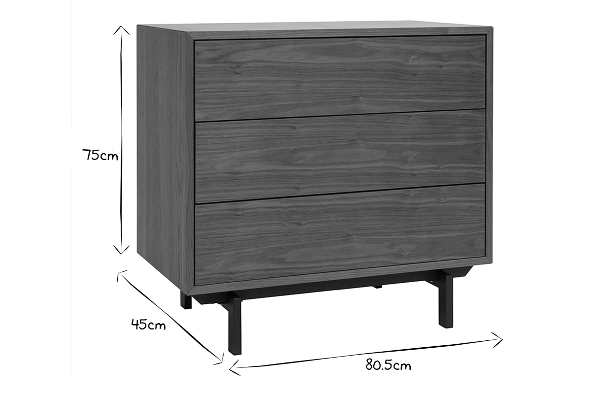 Com vintage 3 cassetti noce e metallo L80,5 cm MANNY
