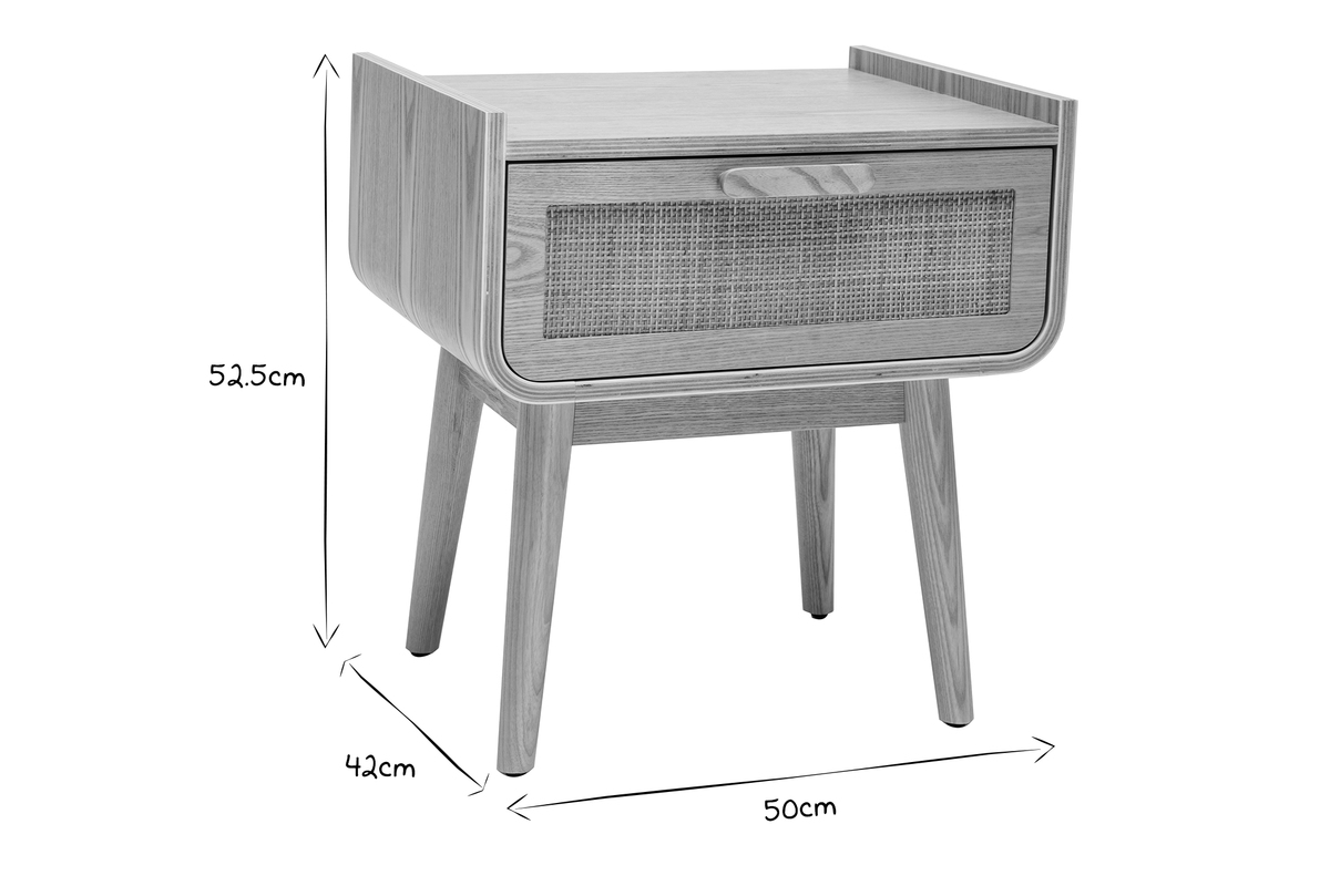 Comodini con cassetto in legno massello chiaro e motivo a intreccio in rattan L50 cm (set di 2) ATHNE