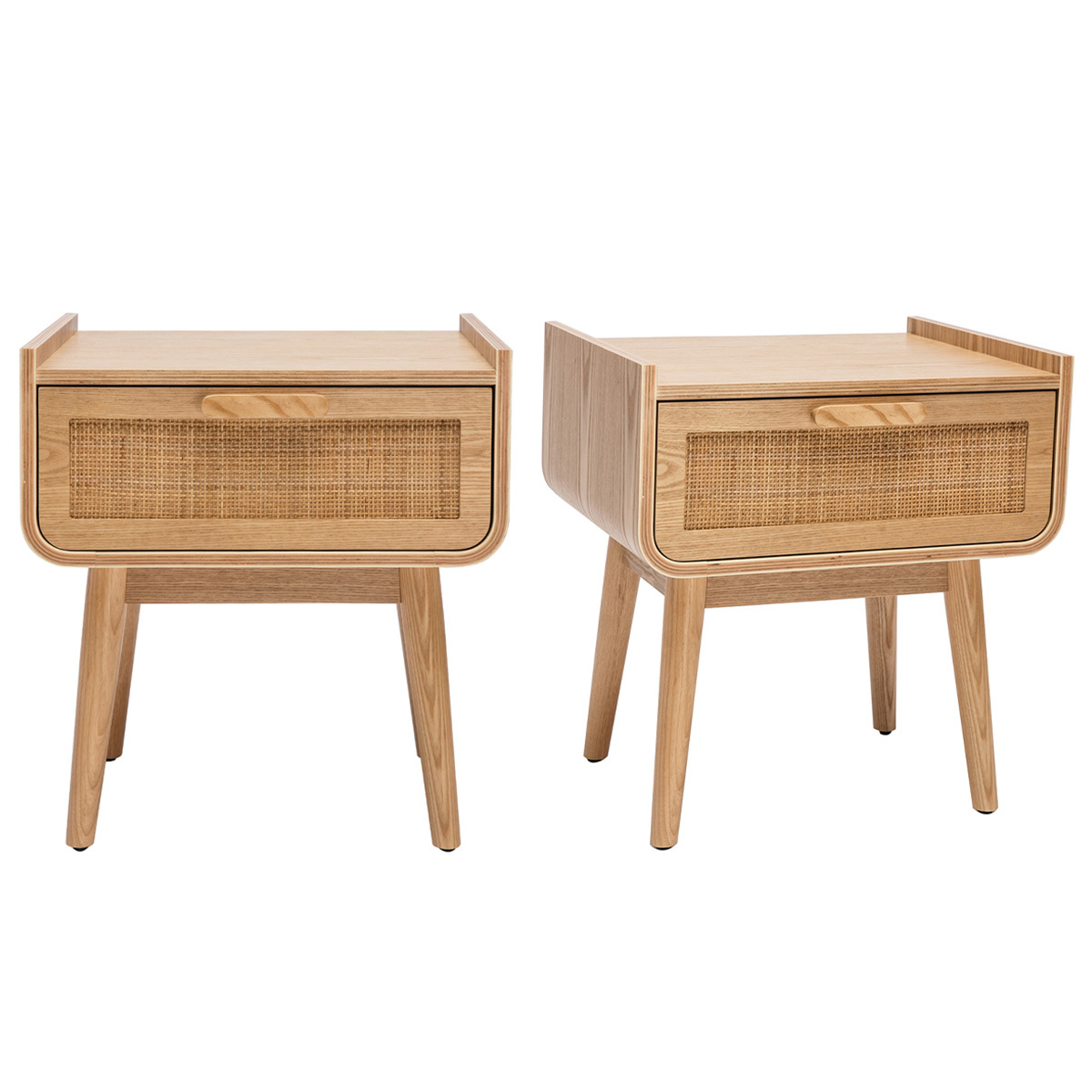 Comodini con cassetto in legno massello chiaro e motivo a intreccio in rattan L50 cm (set di 2) ATHÈNE