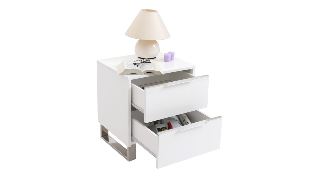 Comodini design laccato bianco e metallo cromato L45 cm (set di 2) HALIFAX