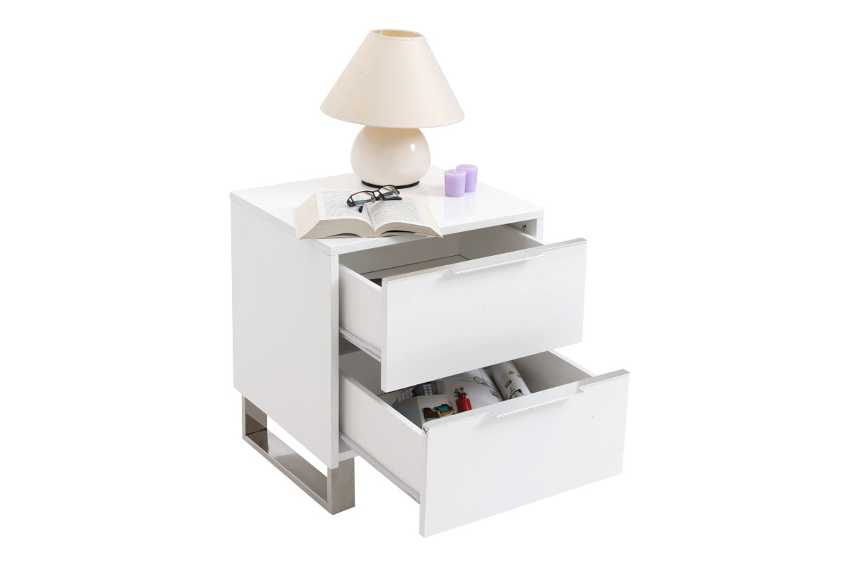 Comodini design laccato bianco e metallo cromato L45 cm (set di 2) HALIFAX