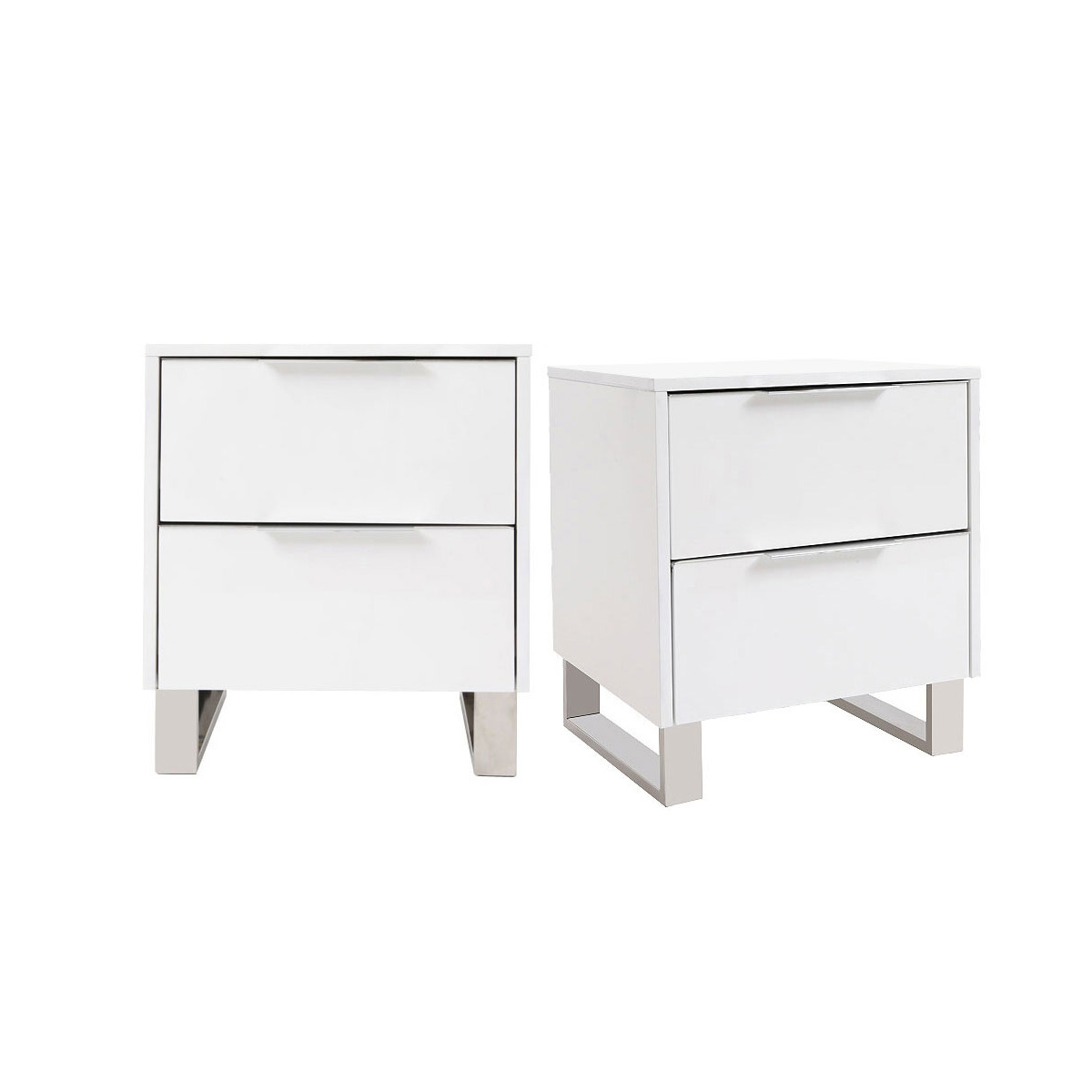 Comodini design laccato bianco e metallo cromato L45 cm (set di 2) HALIFAX