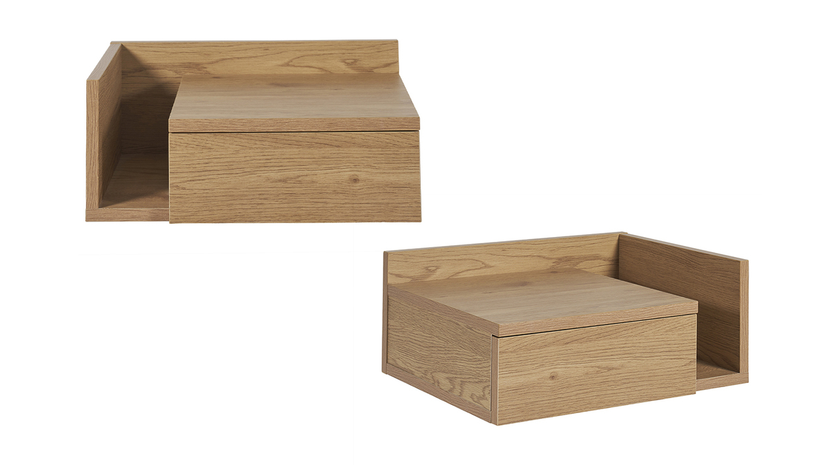 Comodini pensili finitura legno rovere chiaro con cassetto L40 cm (set di 2) NASTY