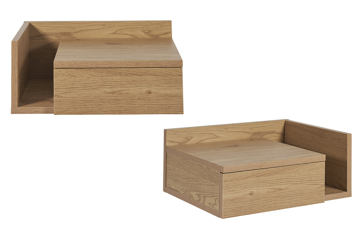 Comodini pensili finitura legno rovere chiaro con cassetto L40 cm (set di 2) NASTY