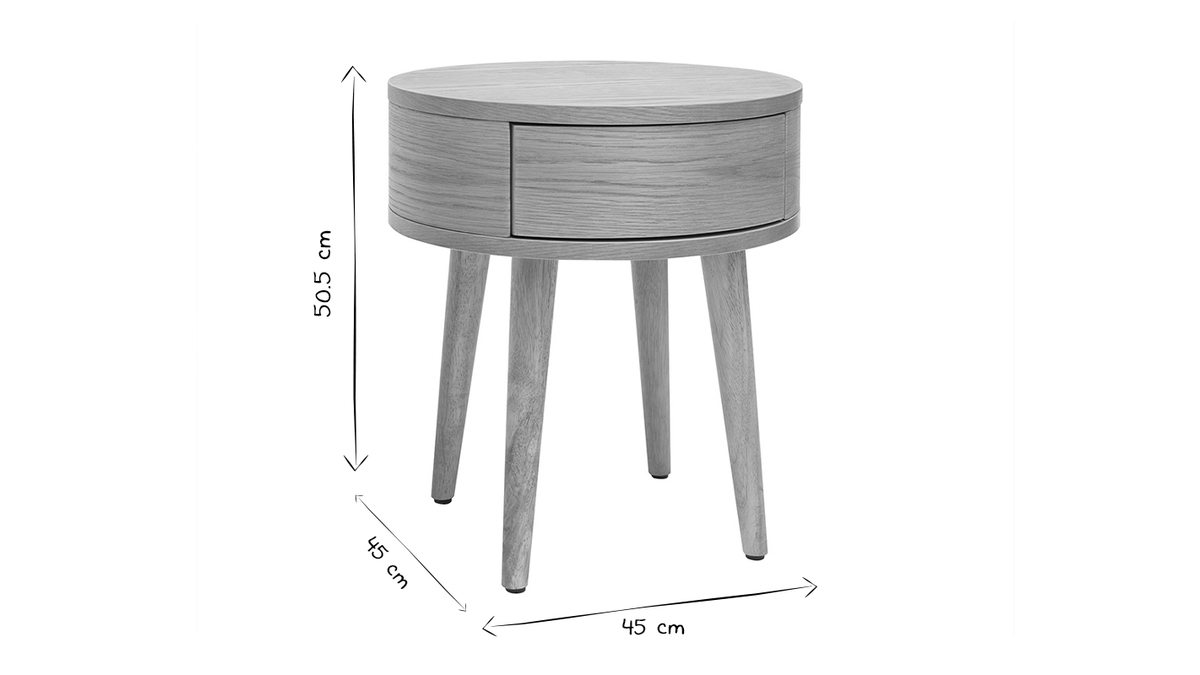 Comodini rotondi in legno chiaro con cassetto D45 cm (set di 2) JUDITH