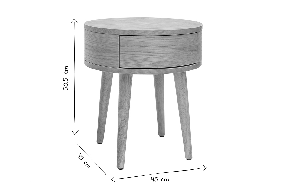 Comodini rotondi in legno chiaro con cassetto D45 cm (set di 2) JUDITH