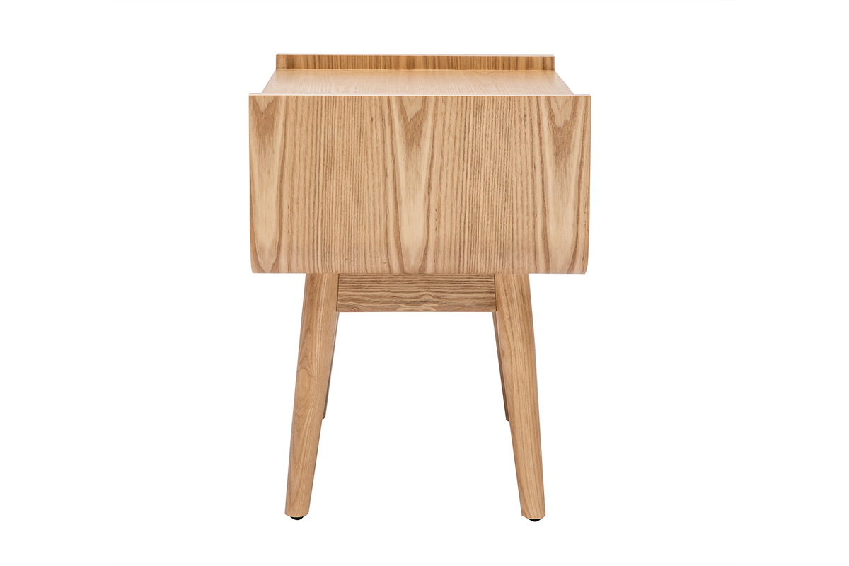 Comodino con cassetto in legno massello chiaro e motivo a intreccio in rattan L50 cm ATHNE