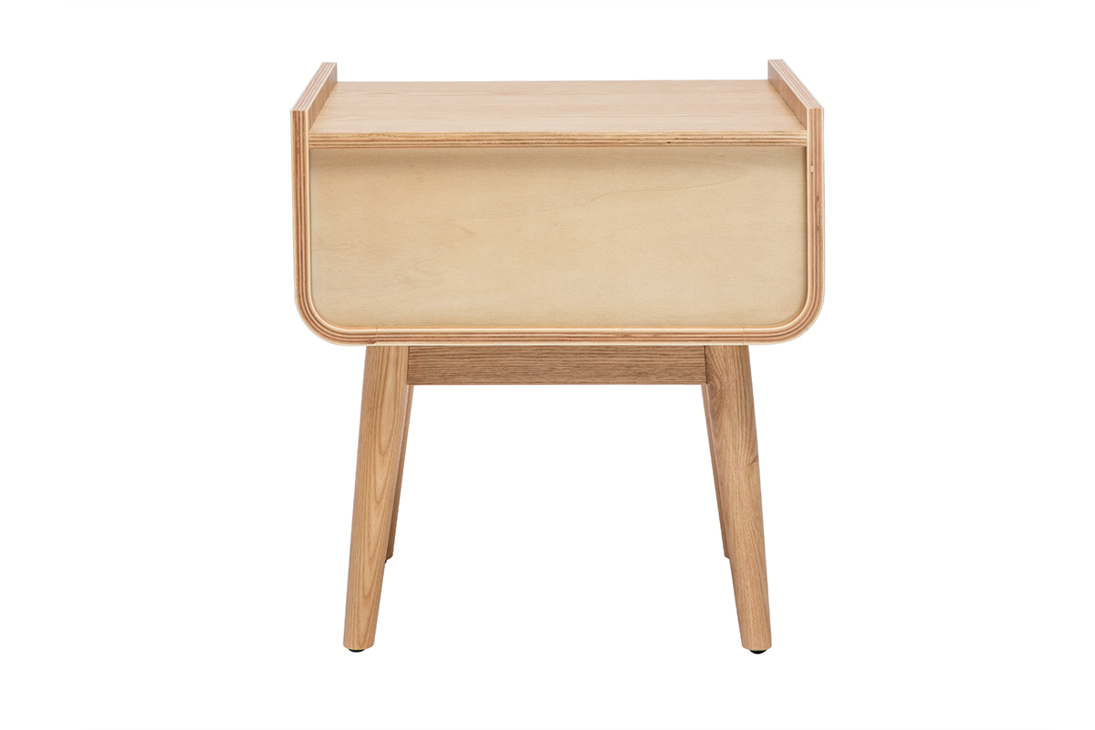 Comodino con cassetto in legno massello chiaro e motivo a intreccio in rattan L50 cm ATHNE