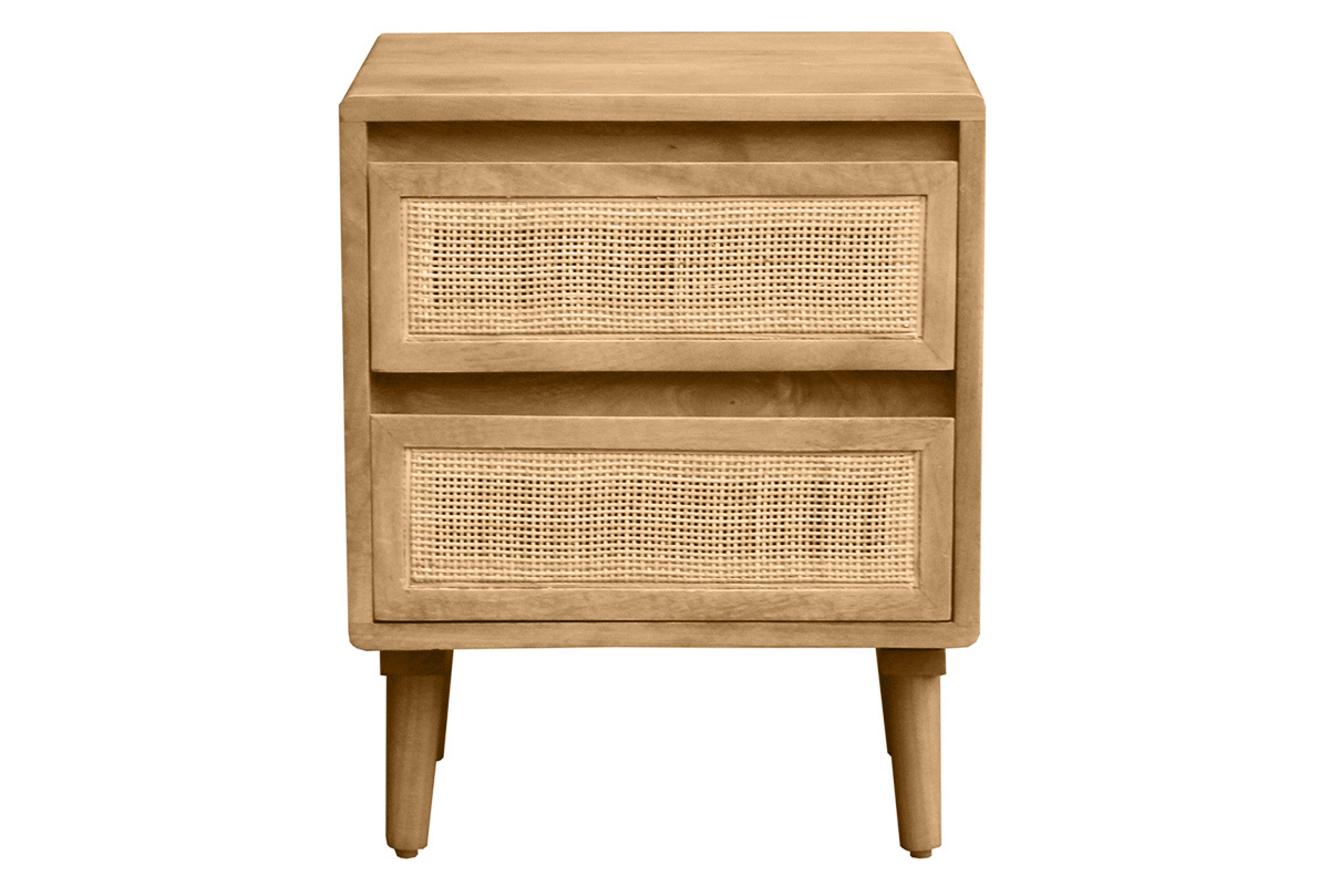 Comodino in legno massello di mango e motivo a intreccio rattan con 2 cassetti L40 cm ACANGE