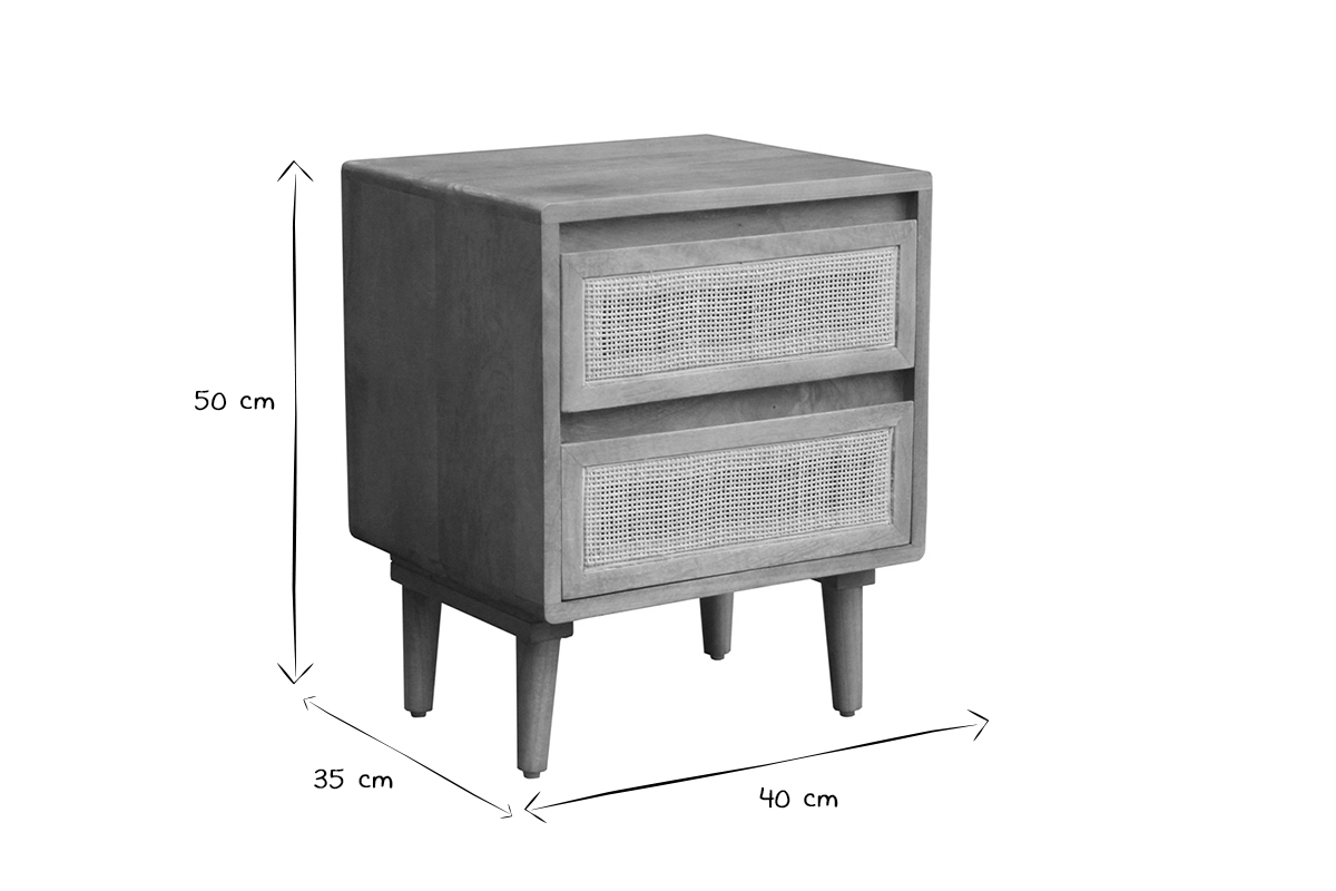 Comodino in legno massello di mango e motivo a intreccio rattan con 2 cassetti L40 cm ACANGE