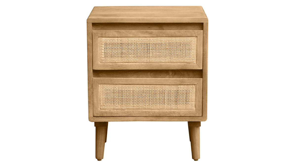 Comodino in legno massello di mango e motivo a intreccio rattan con 2 cassetti L40 cm ACANGE