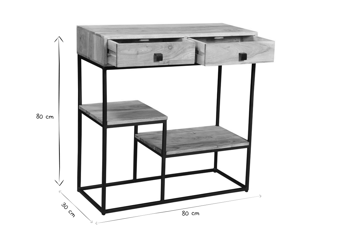 Console 2 cassetti in acacia e metallo L80 cm GRENELLE