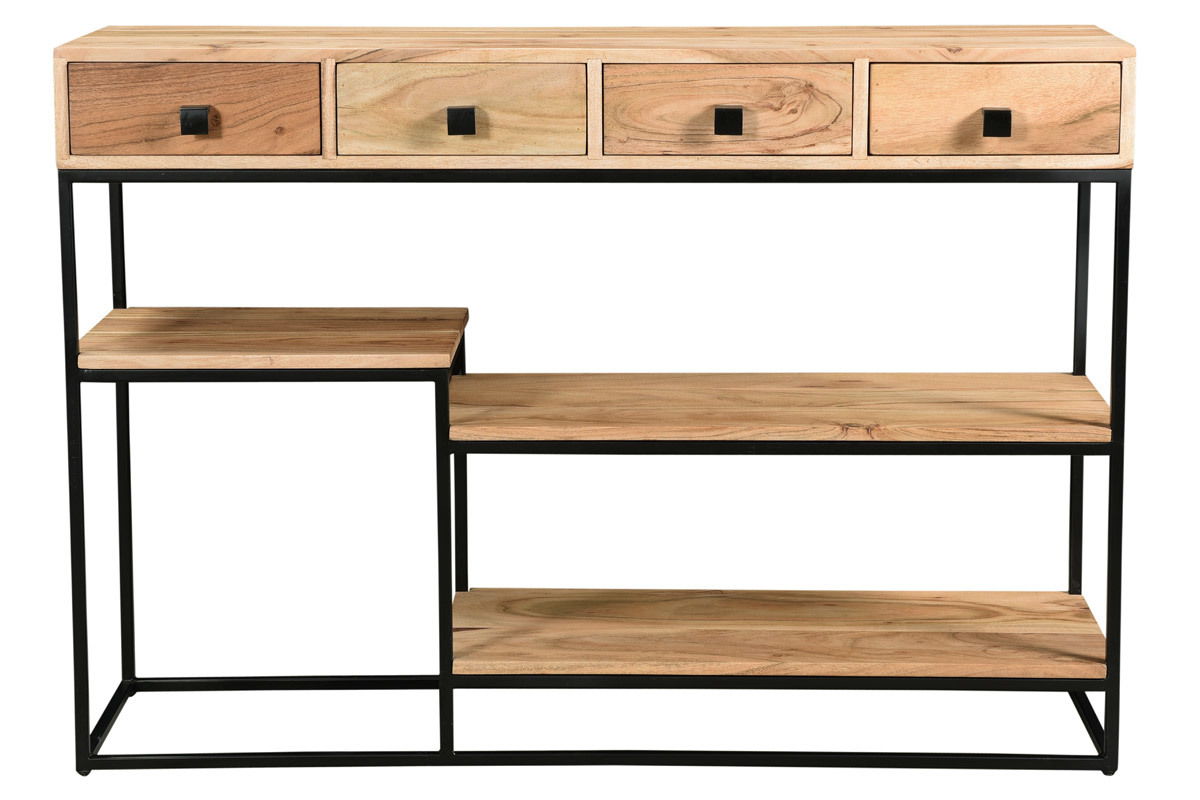 Console 4 cassetti in acacia e metallo nero L115 cm GRENELLE