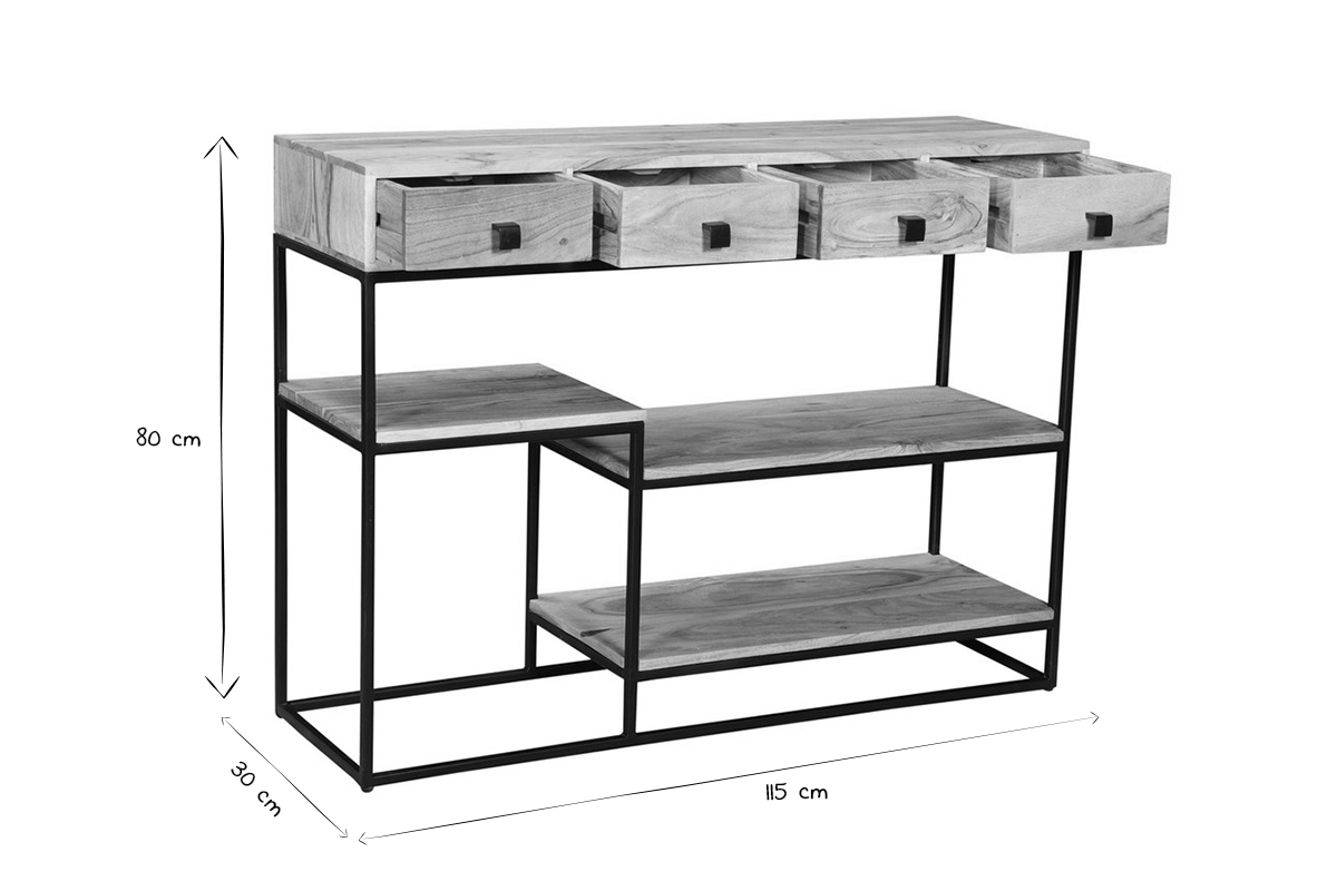 Console 4 cassetti in acacia e metallo nero L115 cm GRENELLE