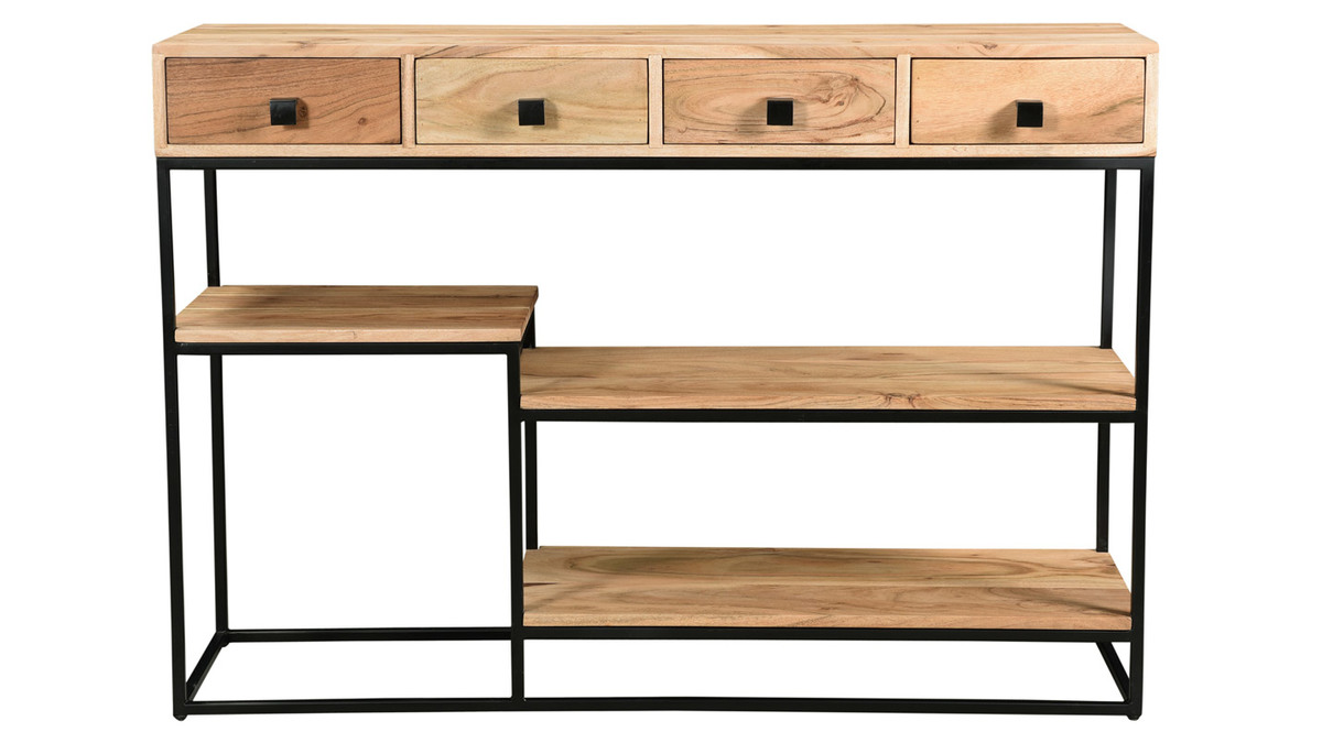 Console 4 cassetti in acacia e metallo nero L115 cm GRENELLE