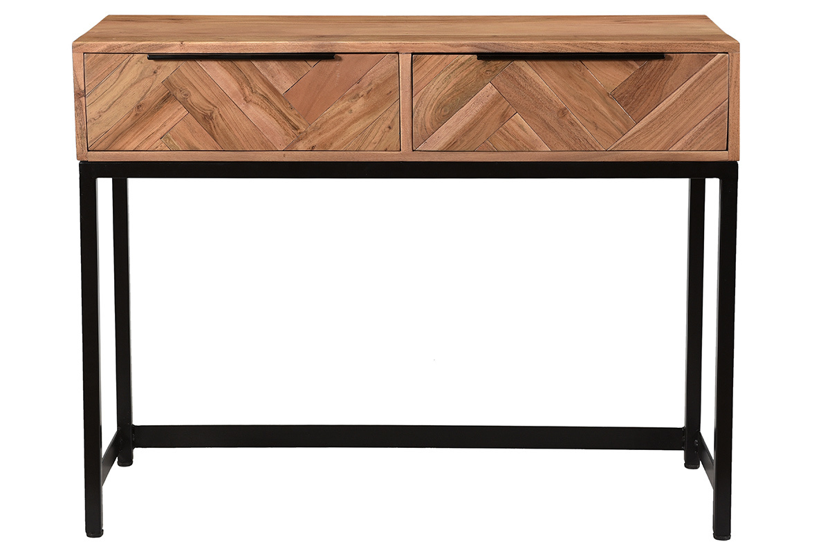 Console in acacia nera e metallo 2 cassetti L100 cm STICK