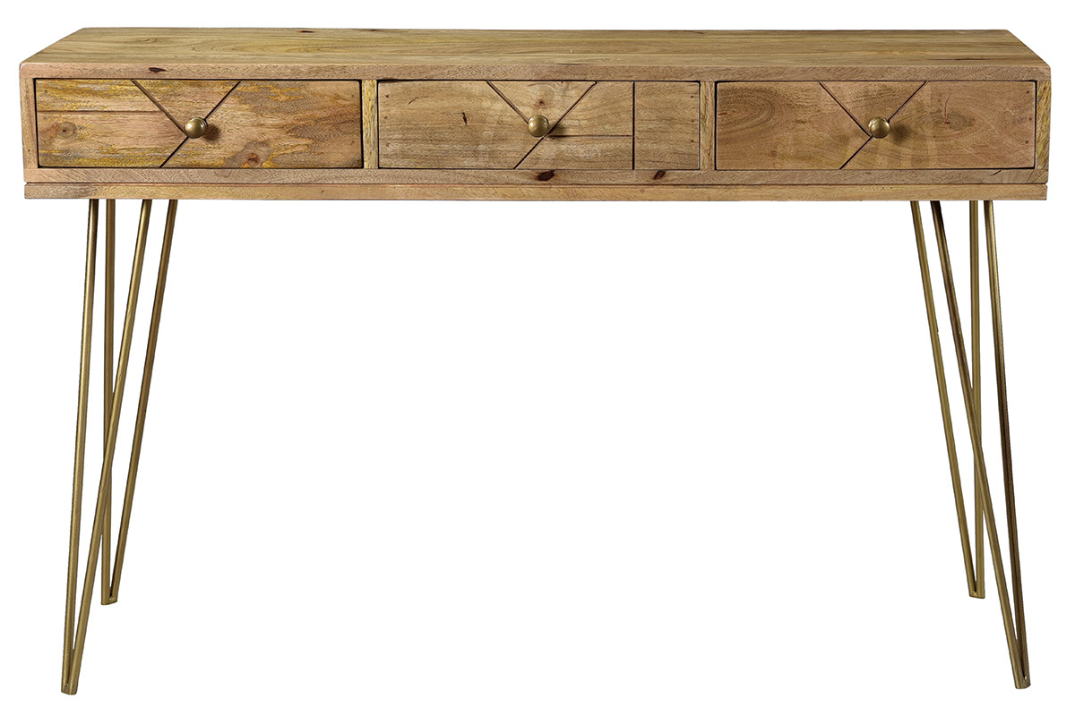 Console incisa in mango e metallo dorato L120 cm LINIUM