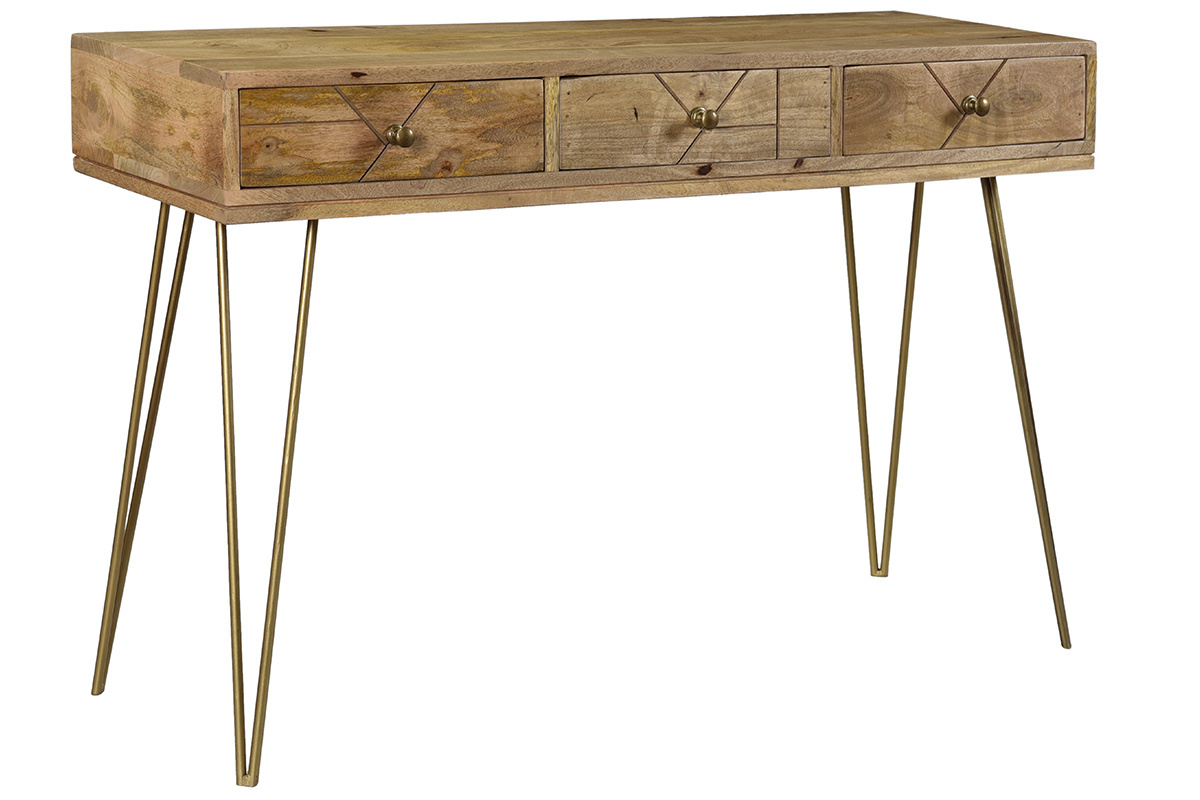 Console incisa in mango e metallo dorato L120 cm LINIUM