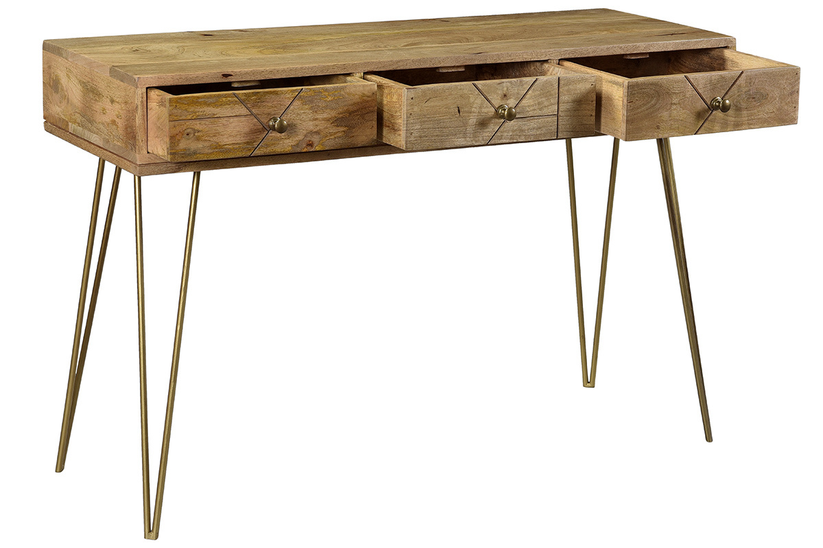 Console incisa in mango e metallo dorato L120 cm LINIUM