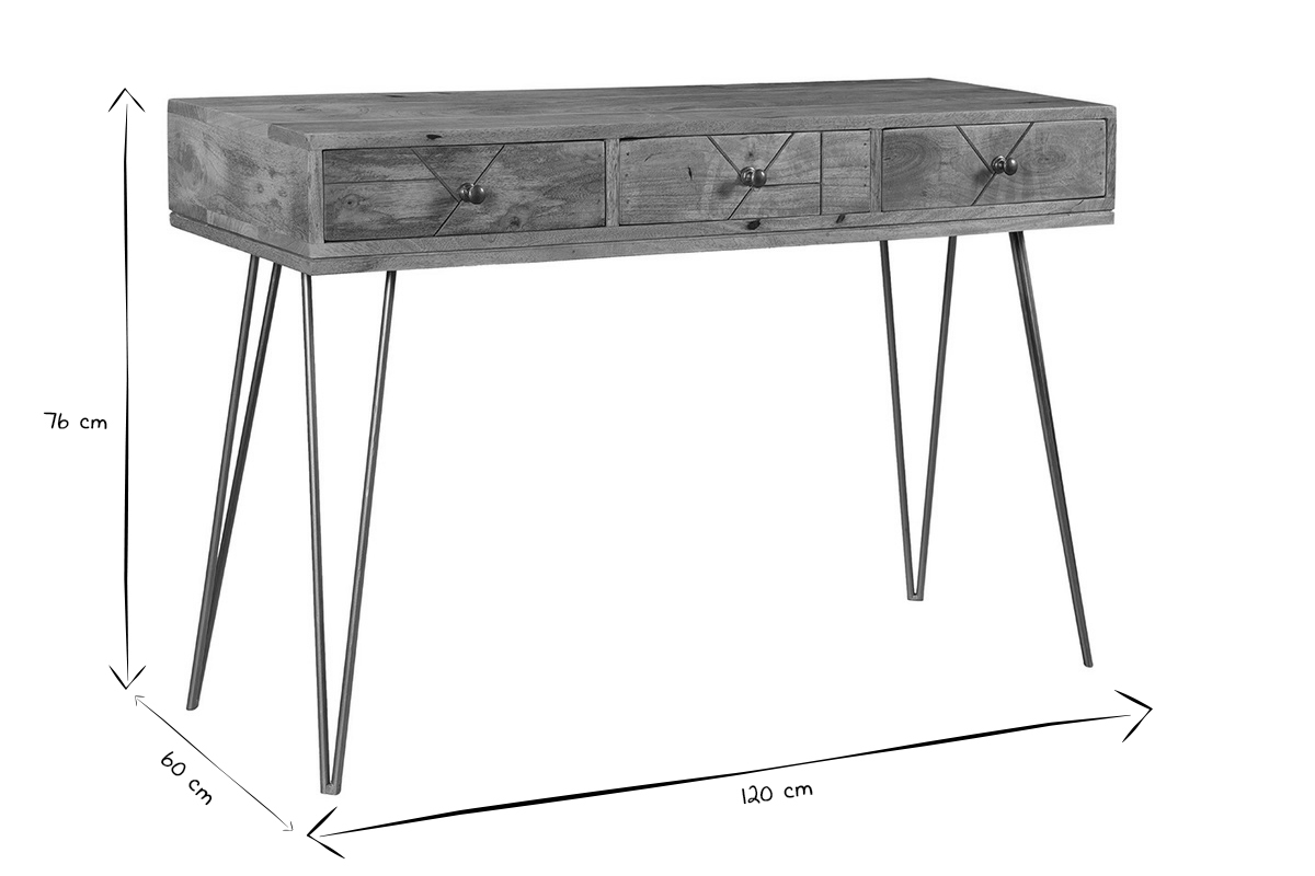 Console incisa in mango e metallo dorato L120 cm LINIUM